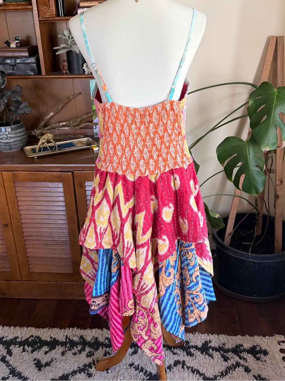 Wevez Kantha Bohemian Patchwork Pixie Skirt Corset Sundress Pink Multi OS - Picture 8 of 14